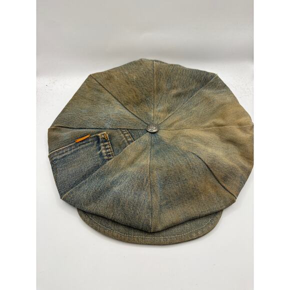 VINTAGE 70s Levis Denim Newsboy Hat Orange Tab 8 Panel Cap Blue Retro USA Rare - Picture 1 of 5